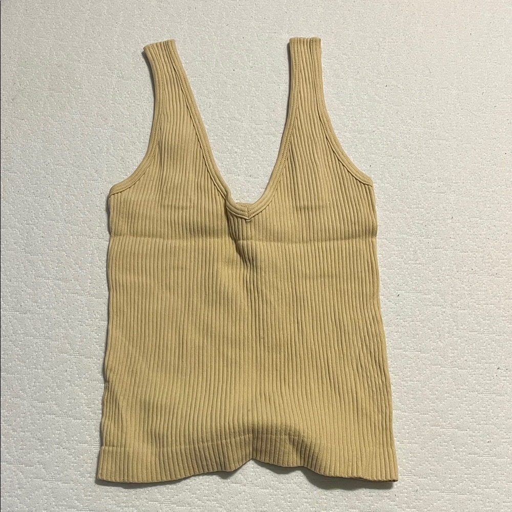Ribbed Scoop Neck Tank Top - Cream